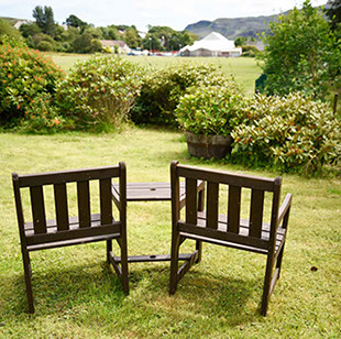 Outside private seatig area at our Portree Guest House